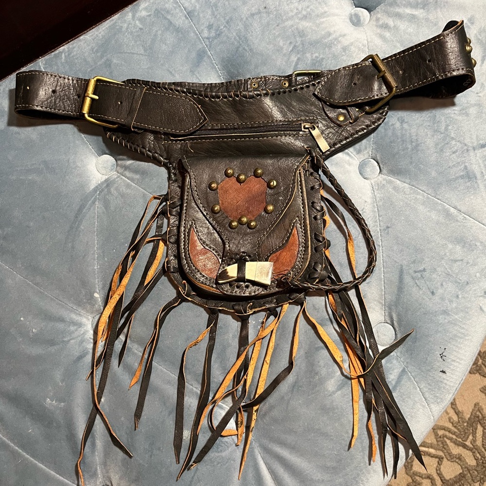 Z & L fringed leather adjustable hip/fanny pack. Motorcycle biker boho bag